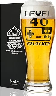 Onebttl 40th Birthday Gifts for Men, Level 40 Unlocked Beer Glass
