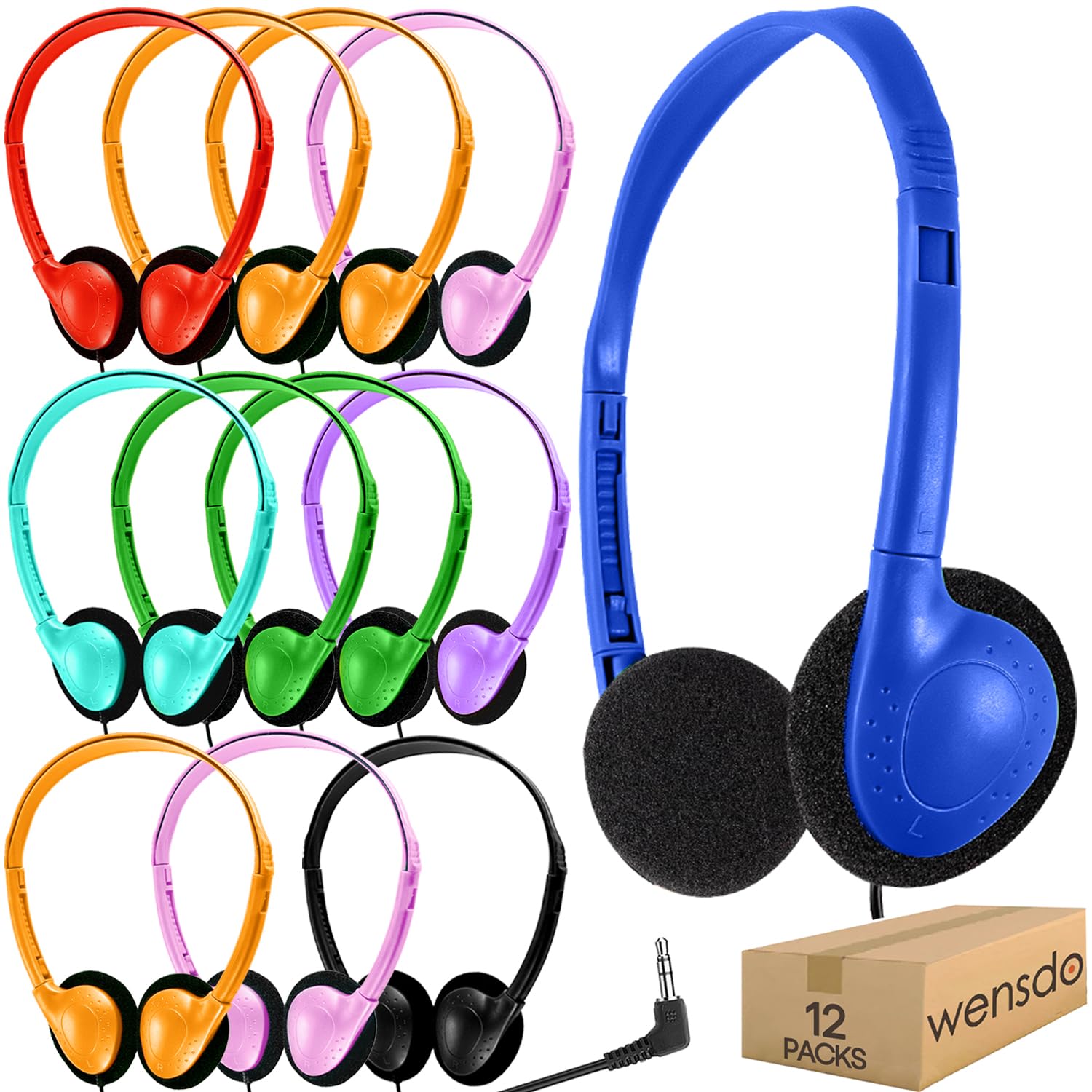 Wensdo Kids Headphones Bulk 12 Pack for Classroom School K-12 | Wholesale Multic