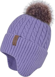 FENELY Women's Knitted Warm Beanie Winter Hat, Warm Chunky Snow Hat with Pompom