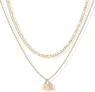 PAVOI 14K Yellow Gold Plated Initial Letter Double Dog Tag Pendant Necklace Dainty Cubic Zirconia Letter Tag Round Box Chain Necklace for Women X Initial, Yellow Gold, Cubic Zirconia, Yellow Gold