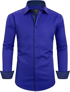 Alimens & Gentle Men's Long Sleeve Shirt Pleated Business Casual Button Down Shirt