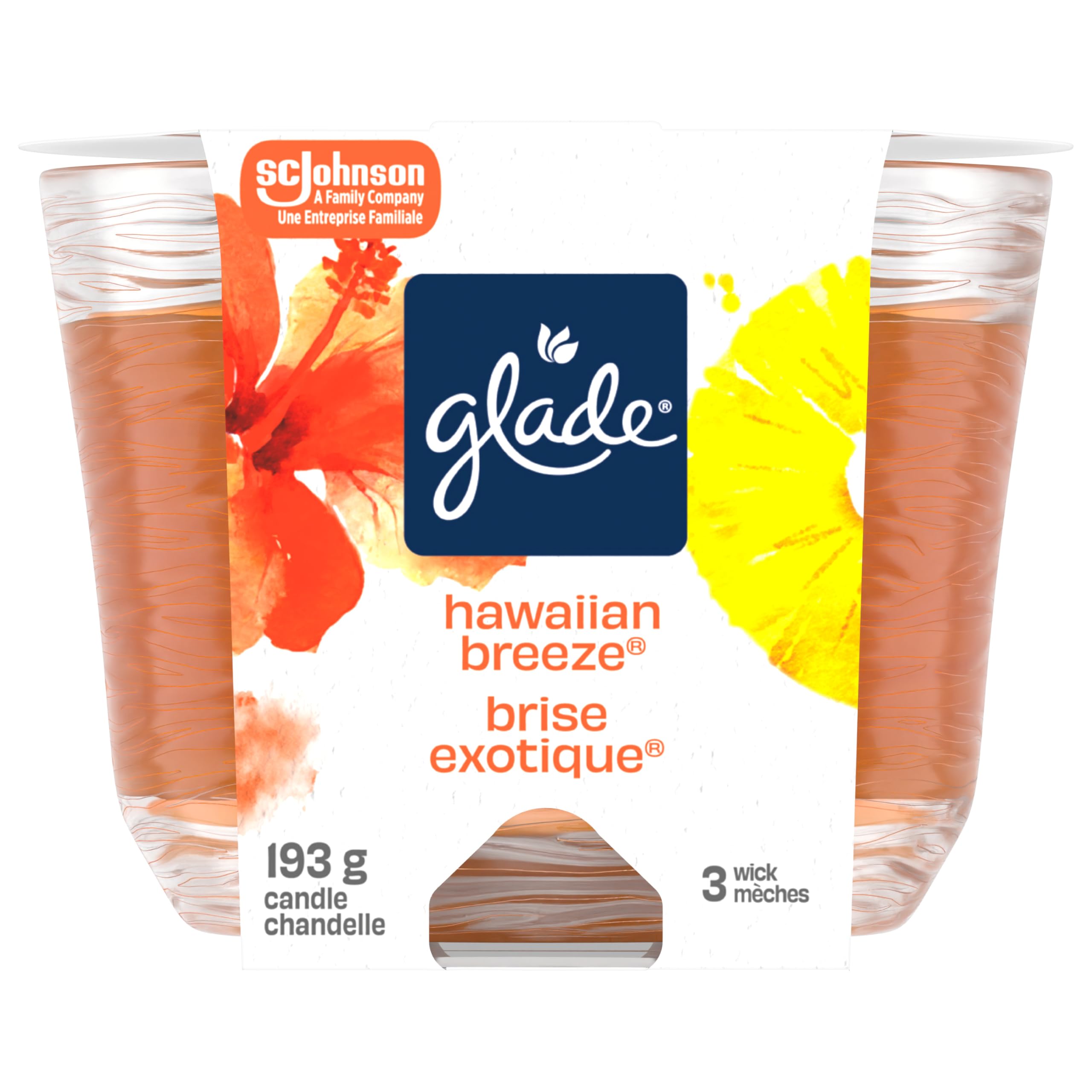 Glade 3-Wick Scented Candle Hawaiian Breeze, Essential Oils, 193g | Tropical Can