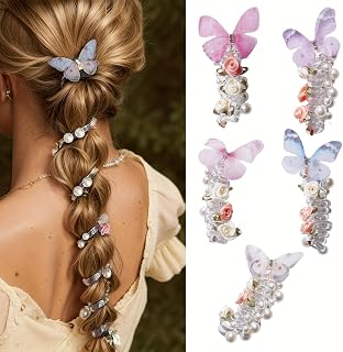 Vintage Butterfly Hair Ties for Women High Elasticity No Wrinkle Flower Pearl Hair Bands Perfect for Braids and Waves 5 Pack