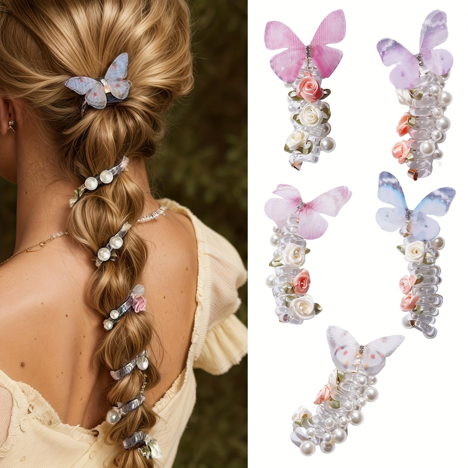 Vintage Butterfly Hair Ties for Women High Elasticity No Wrinkle Flower Pearl Ha