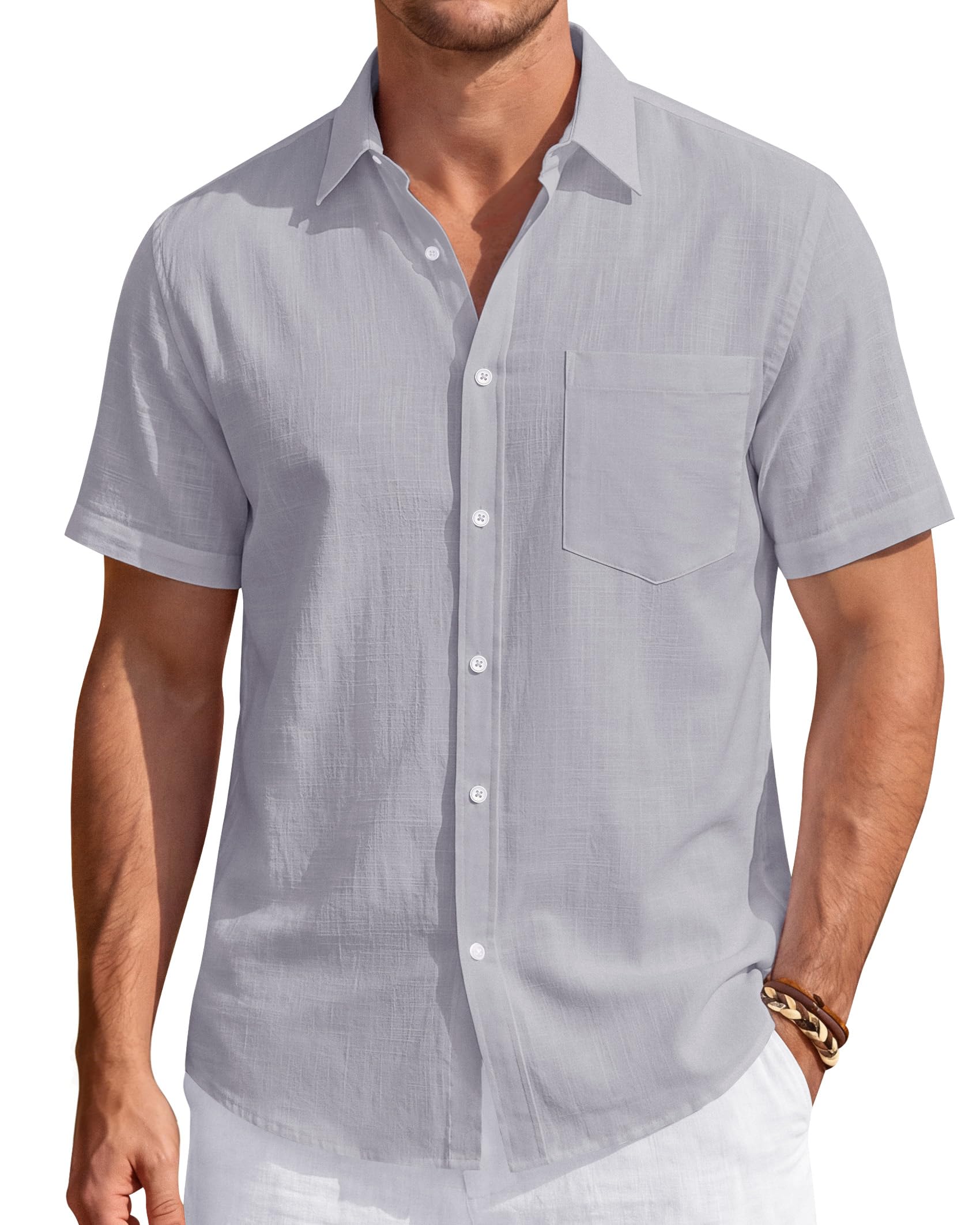 J.Ver Men's Cotton Linen Shirts Short Sleeve Casual Light Button Beach Shirt Sum
