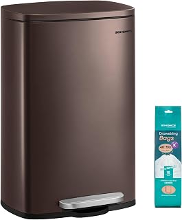SONGMICS 50L Tan and Black Kitchen Bin, Easy-Clean Steel, Soft-Close Lid
