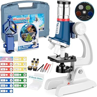 Uarzt 58-Piece Kids Microscope Kit with Carrying Case, Beginner Science Set with Prepared Slides and Accessories for Hands-On STEM Exploration, Experiment Toy for Kids Ages 5-12, Birthday Gift