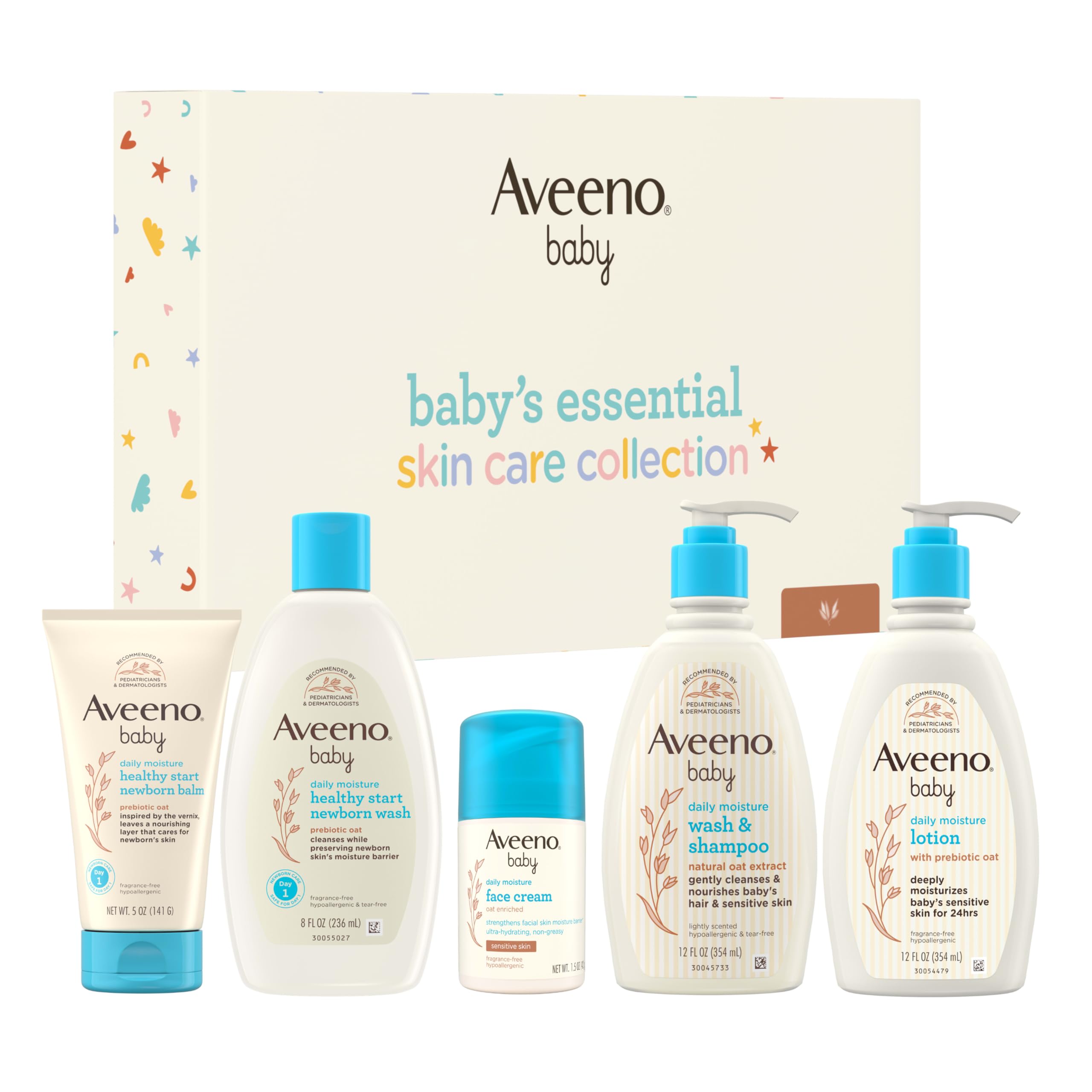 Aveeno Baby Essential Skincare Gift Set, 5-Piece Collection | Wash and Shampoo, 