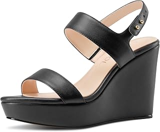 Aachcol Women's Ankle Strap Wedge Sandals Open Toe High Heel Wedges Summer Shoes 3.9 Inch