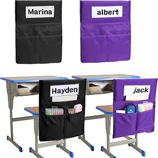 Chair Bags for Classroom, Large Capacity Classroom Chair Bags, Bag K-2 Chairback Buddy with 3 Pockets and 1 Student Name Tag, Student Organiser, Chair Bags, Pack of 2 (Purple