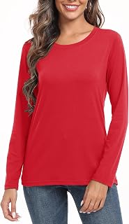 PRIMODA Women's Crew Neck Long Sleeve Shirts Basic Loose Fit Layering Tops