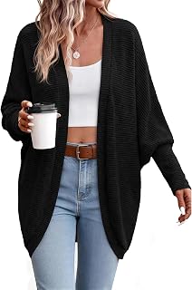PRETTYGARDEN Cardigan lungo da donna aperto sul davanti, con collo a scialle, maniche a pipistrello, lavorato a coste, comodo maglione autunnale