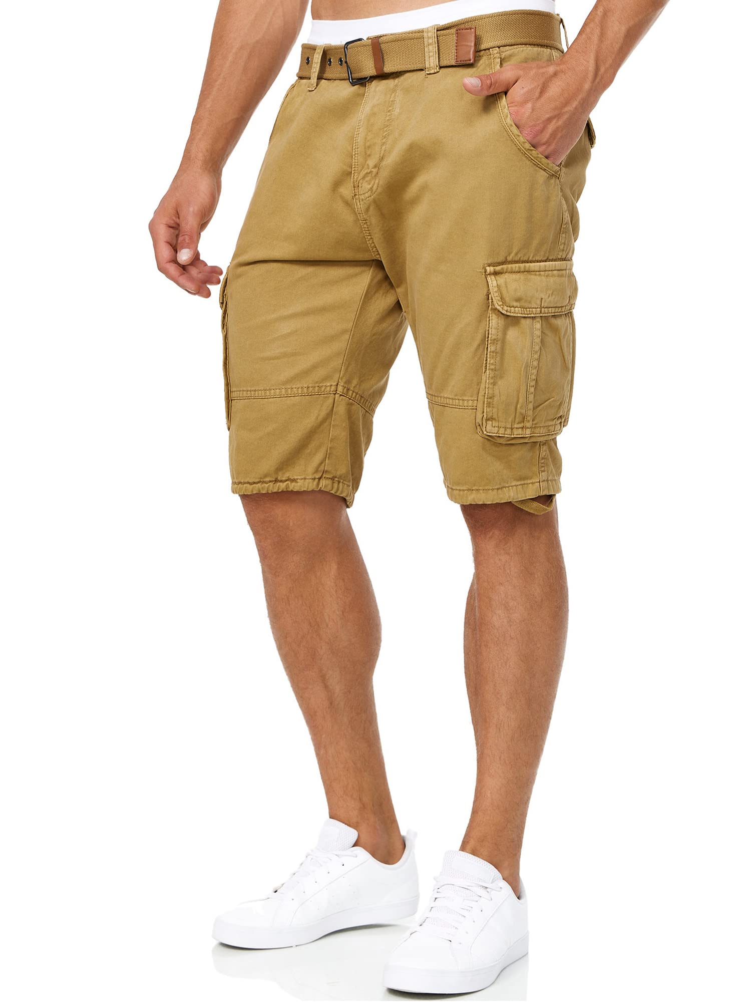 Indicode Men's Monroe Cotton Cargo Shorts with Pockets and Belt