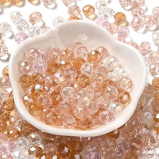 145pcs/60g Mixed Color Rondelle Faceted Glass Beads Loose Glass Beads for Crafts DIY Bracelet Necklace Earrings Jewelry Making Supplies 8x6mm Pink Pearl