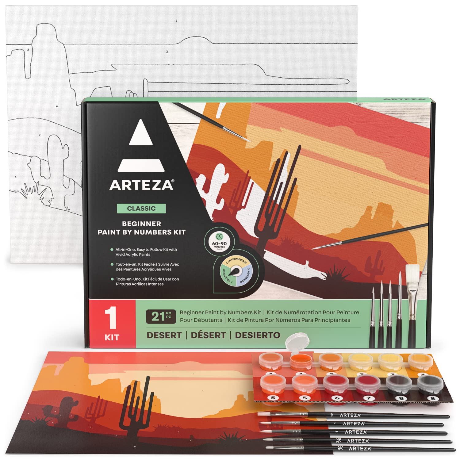 ARTEZA Paint by Number for Adults, 12x16 Inches, 21 Pieces, Desert Paint by Numb