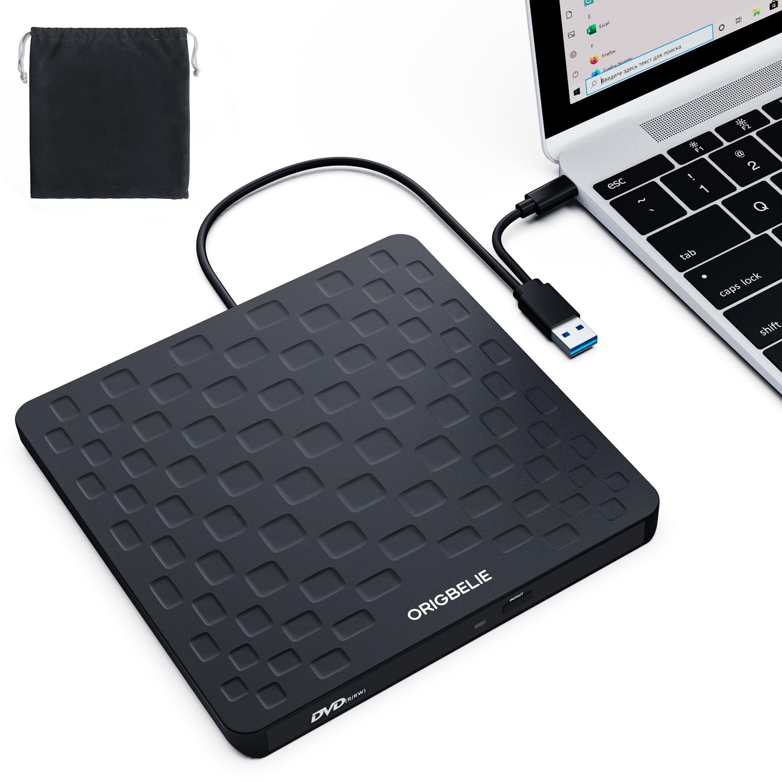 ORIGBELIE External CD DVD Drive for Laptop, Ultra Slim 13mm DVD Player | USB 3.0