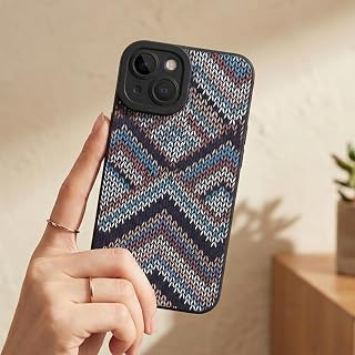 Colorful Woven Diamond Pattern for iPhone 15 Case, Phone Case with Non-Slip Grip, Accurate Button Cutouts, Black Back Phone Cover