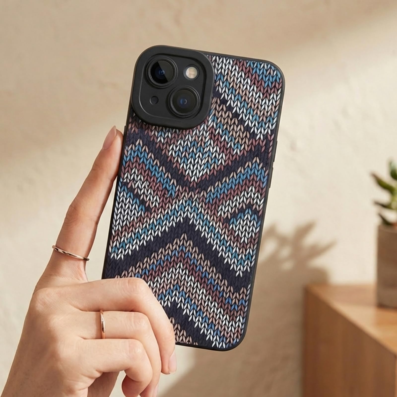 Colorful Woven Diamond Pattern for iPhone 15 Case, Phone Case with Non-Slip Grip