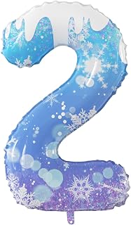 40 Inch Frozen Balloon Number 2 Birthday Balloons Decorations for Girls Birthday Snowflake Themed Party Supplies Winter Party Decorations (Blue Snowflake, number 2)
