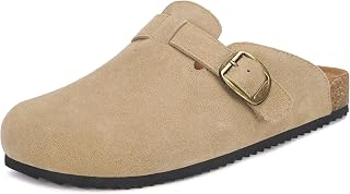 Intini Womens Mens Genuine Suede Clogs Cork Footbed Sandals with Arch Support