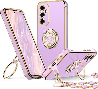 XYZ for Galaxy A35 5G Case with Stand, for Samsung Galaxy A35 Phone Case with Double Ring, Women Girls Bling Luxury Protective Phone Case Heart for Samsung A35, Purple