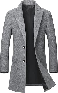 chouyatou Men's Mid-Length Single Breasted Wool Blend Top Coat