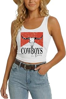 YHHR Women's Western Cowgirl Country Concert Crop Sleeveless Tank Tops