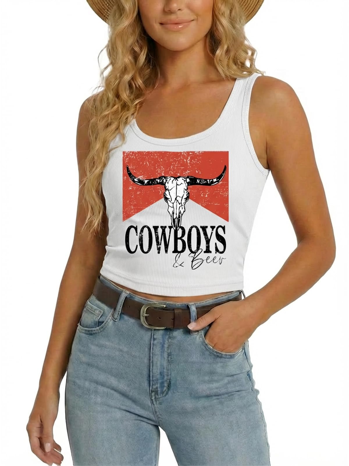 YHHR Women's Western Cowgirl Country Concert Crop Sleeveless Tank Tops