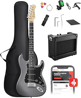 DONNER DST-80 39” Beginner Electric Guitar Kit with Amp, SSS Pickups | Guitar amp included, classic SSS pickup configuration, gig bag, tuner, capo, strap, picks, online lessons, Matte Black