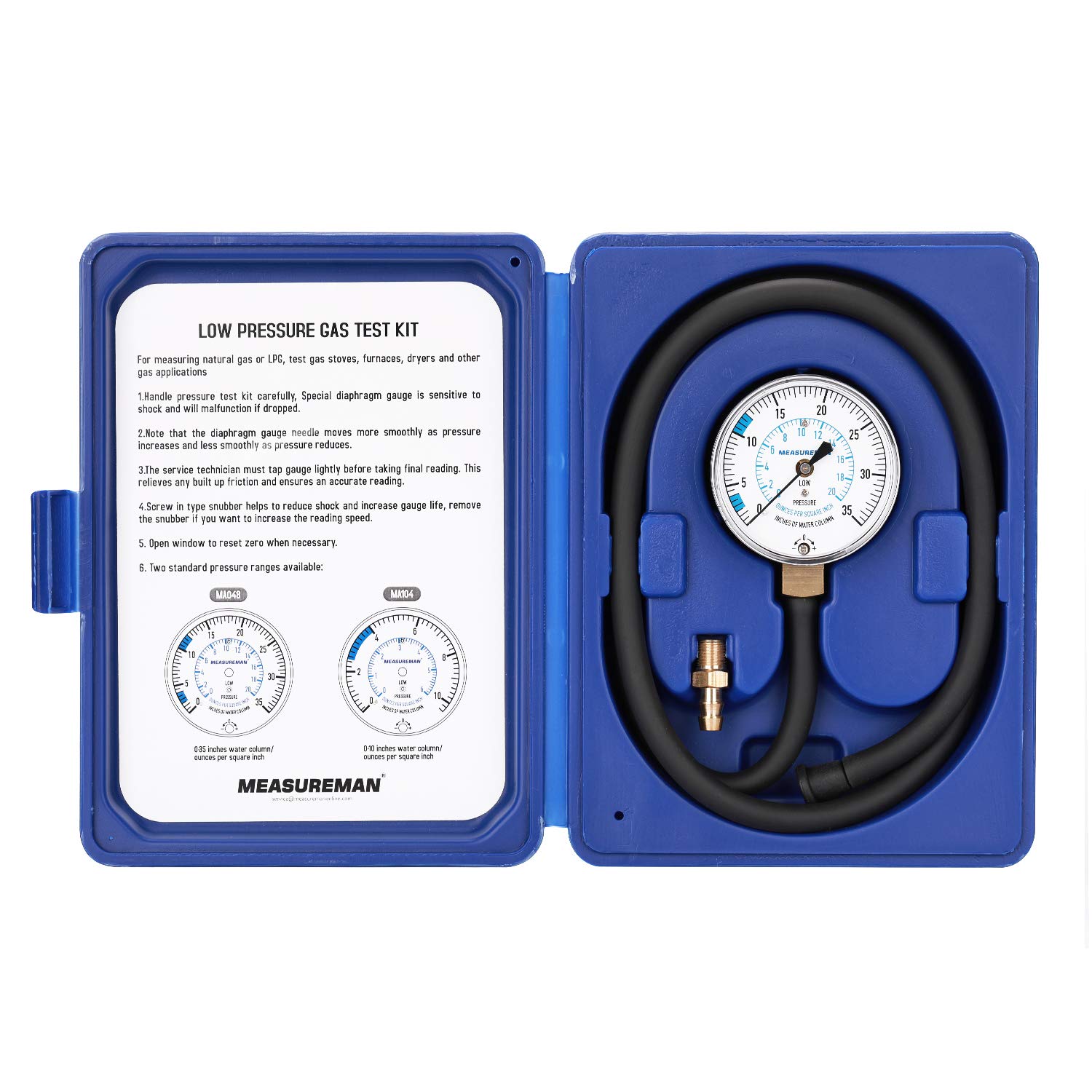 MEASUREMAN Natural Gas or LP Gas Manifold Pressure Test Kit, 0-35 "W.C., 1/4" NP