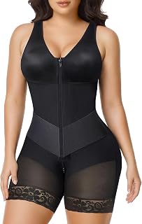 SHAPERX Women's Shapewear Bodysuit, V-Shaped Faja Colombiana Tummy Control Body Shaper with Zip & Hooks, Butt Lifter Sculpting Bodysuit for Postpartum Recovery and Daily Wear