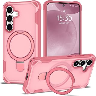 Designed for Samsung Galaxy S24 & S25 Case 6.2'' with Magnetic Ring Stand [Military Drop Protection][Compatible with MagSafe] Shockproof S24 & S25 Phone Case for Men Wowen,Pink