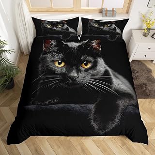 Feelyou Cat Comforter Cover Queen Size 3Pcs for Children Kids Boys Girls