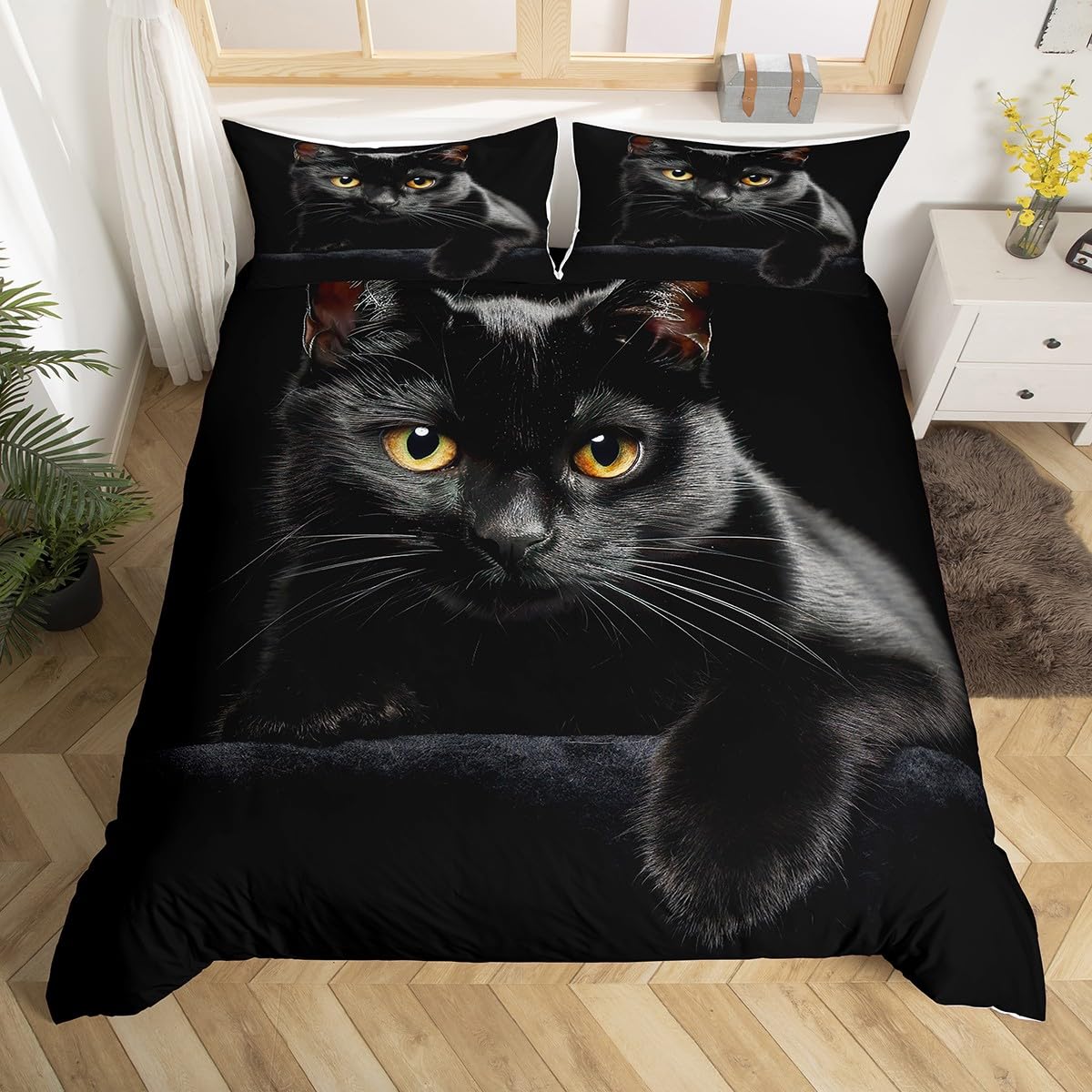 Feelyou Cat Comforter Cover Queen Size 3Pcs for Children Kids Boys Girls