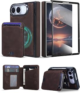 iPhone Duo Case, PU Leather Magnetic Wallet Case with Detachable Wallet Compatible with Magsafe, Built-in Screen Protector, Anti-Slip and Drop Protection, Vintage Coffee