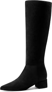 Adrizzlein Womens Knee High Boots Chunky Block Heels Fall Tall Boots