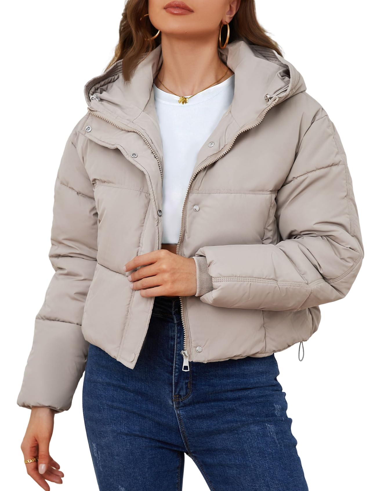 Yimoon Women's Short Puffer Jacket Hooded Winter Coat