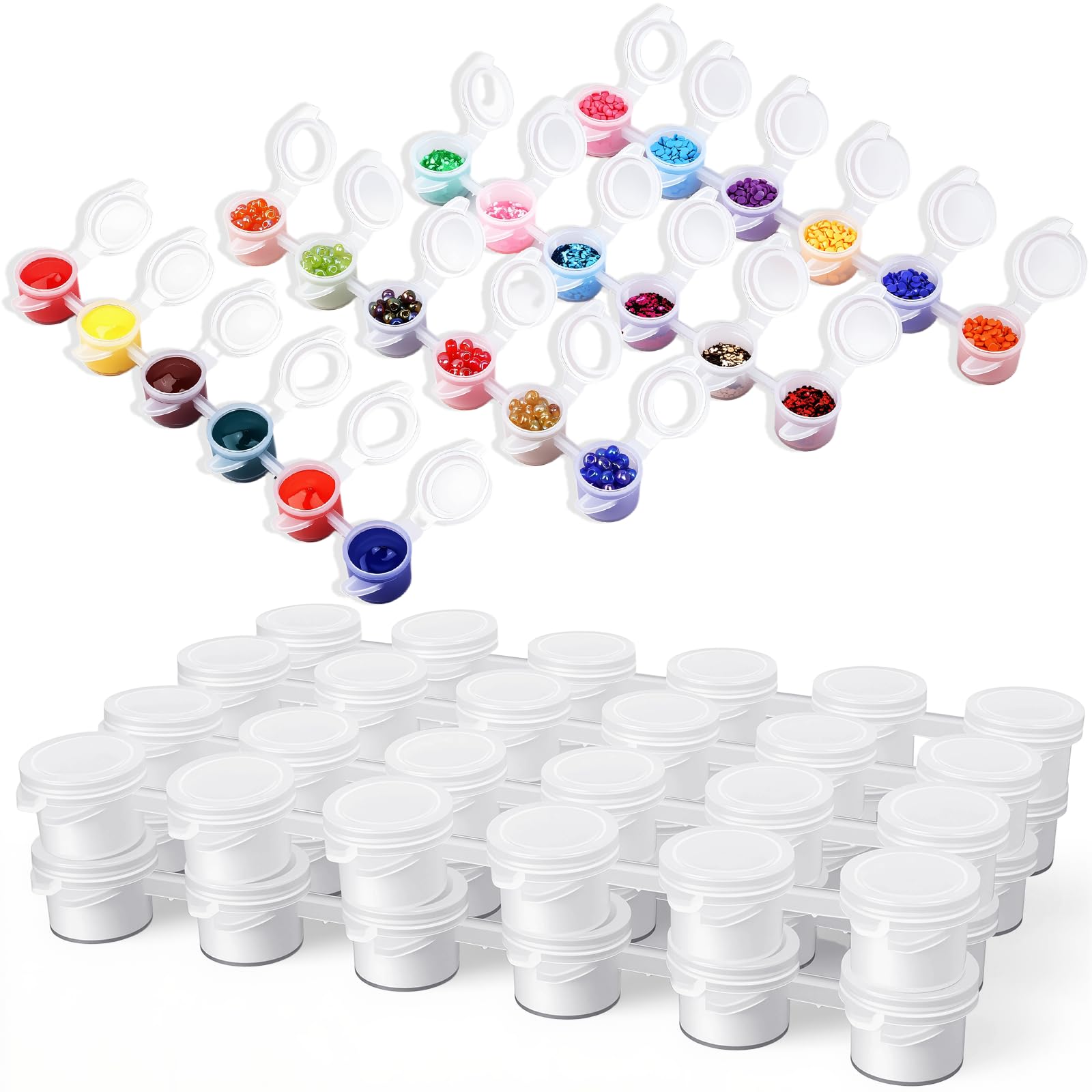 Caffox 240 Pieces Empty Paint Pot, 40 Strips Acrylic Mini Paint Container Strip 