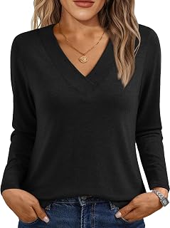 Women Casual V Neck Shirt Loose Basic T-shirt Comfortable Long Sleeve T Shirt Spring Autumn Fashion Tops Wear