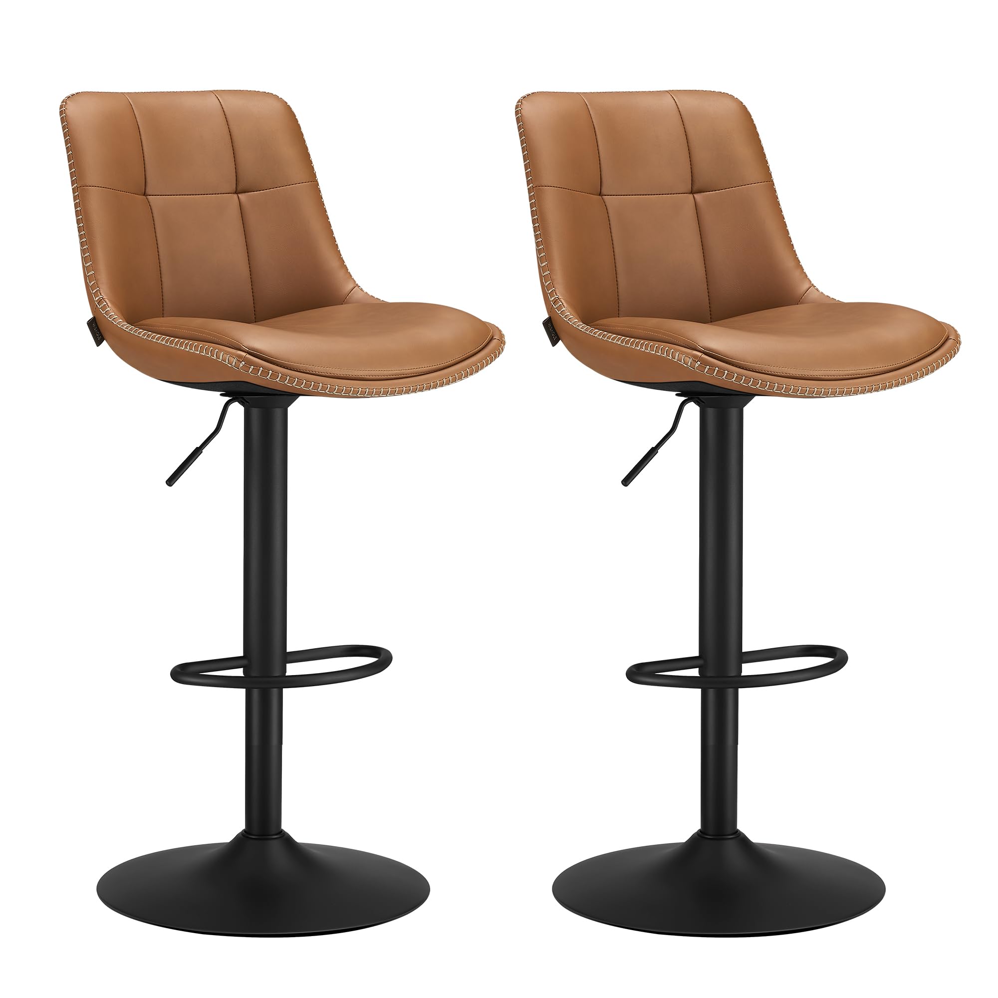VASAGLE Bar Stools, Set of 2 Swivel Bar Chairs, Adjustable Height, Quilt, Synthe