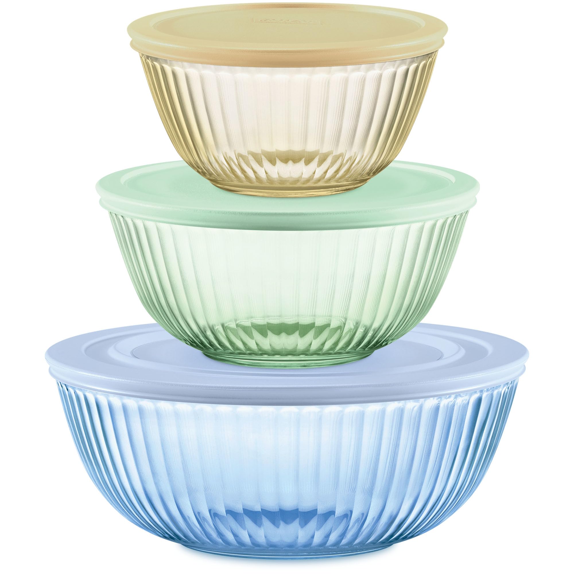 Pyrex Colors Tinted (3-Pack, Full Set) Sculpted Tinted Glass Mixing Bowls | 1.3,