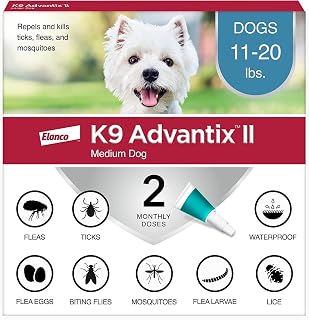 K9 Advantix II Flea & Tick Topical for Medium Dogs 11–20 lbs., 2ct | Vet-Recommended, 30-Day Protection, Treats & Prevents Fleas, Ticks, Mosquitoes, Biting Flies, and Lice