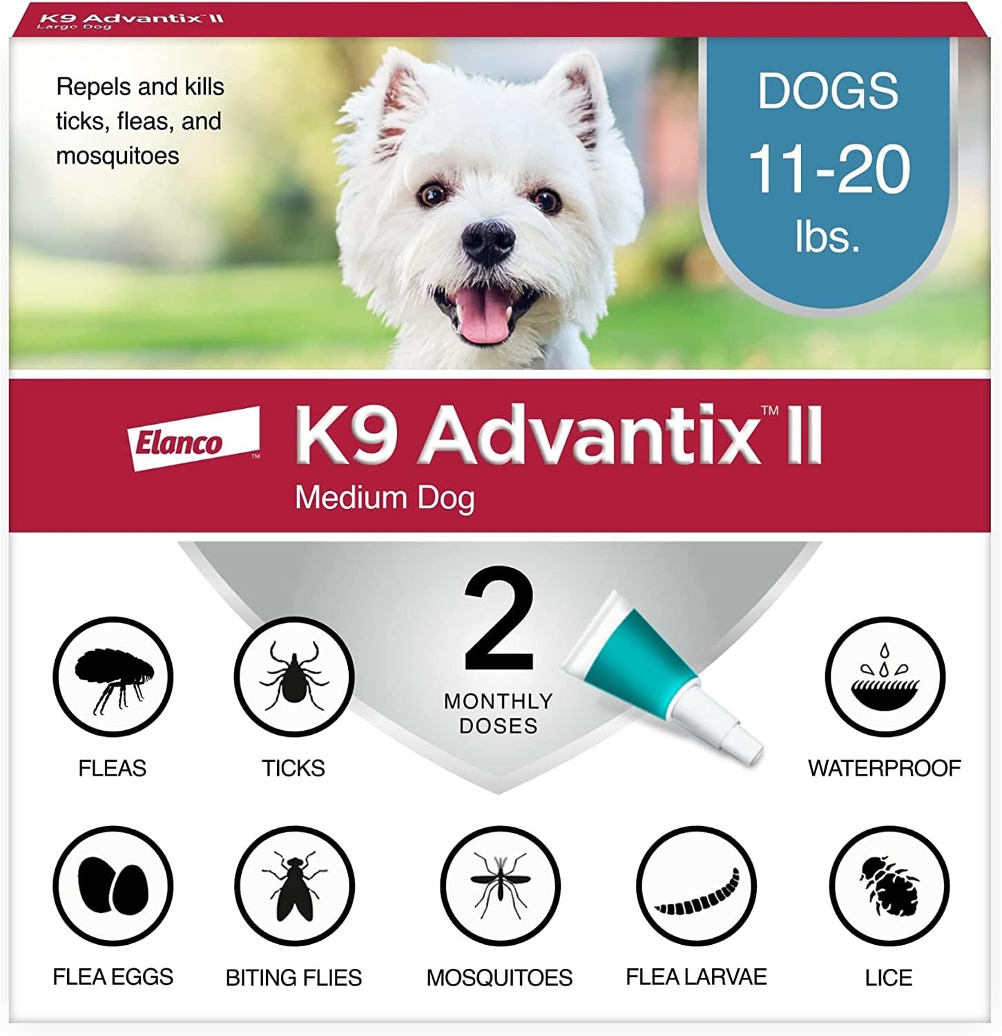 K9 Advantix II Flea & Tick Topical for Medium Dogs 11–20 lbs., 2ct | Vet-Recomme