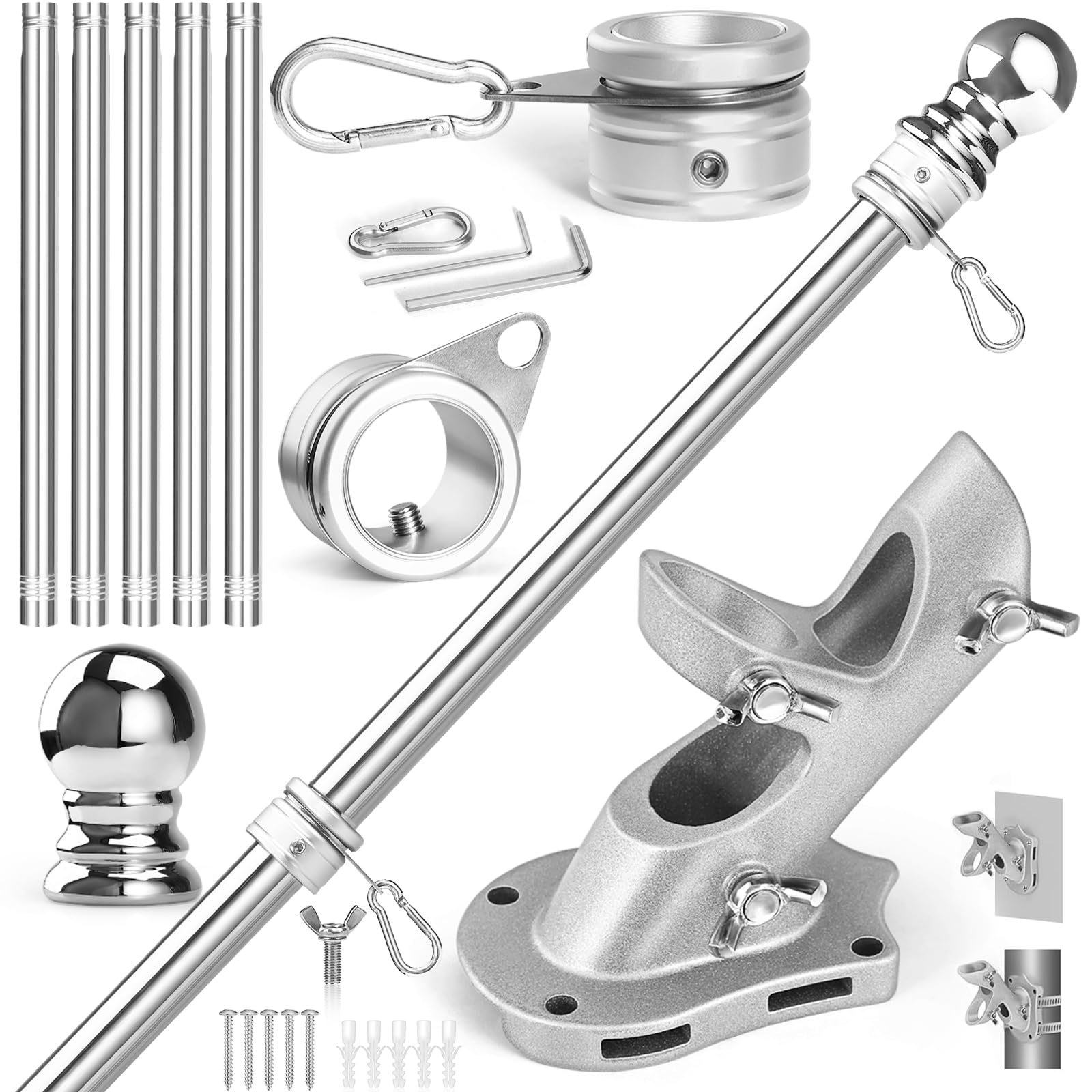 Anovo Flag Pole Kit- Stainless Steel 6 FT Flag Poles with1 Inch Metal 360° Rotat