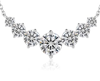 7 Stones Moissanite Necklace for Women, 1.7-7.6 Carat Smile Moissanite Pendant Necklace, 925 Sterling Silver Necklace, Anniversary Birthday Gifts for Women, Jewelry Gift for Wife Girlfriend