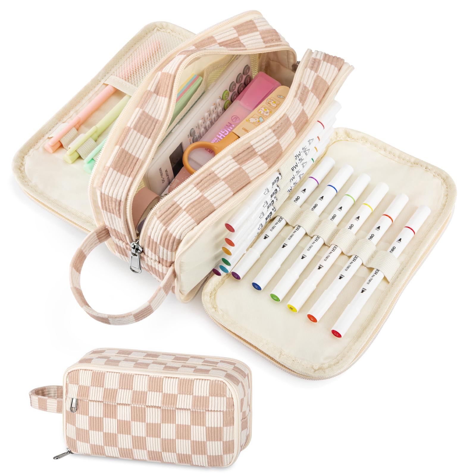 Cute Floral Pencil Case Pouch - Extra Large 4 Compartment Multiple Pockets Aesth