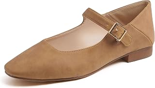 Feversole Women's Square Mary Jane Fashion,Elegant Ladies Casual Shoes Ballet Flat Square Toe Comfortable Walking Daily Mary Jane Fashion Shoes