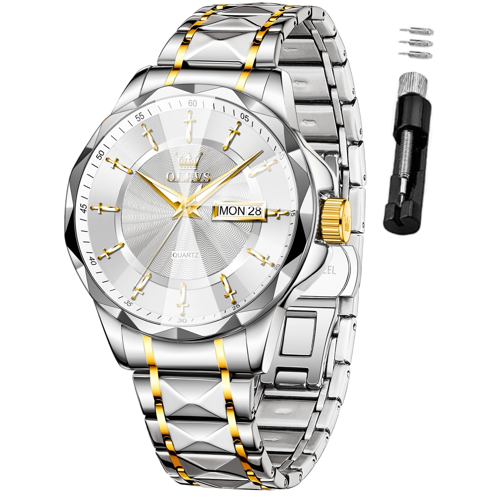 OLEVS Orologi da uomo, orologio d'argento per uomo cinturino in acciaio