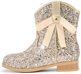 Coutgo Stivali da cowboy per ragazze con tacco basso glitterato stivaletti