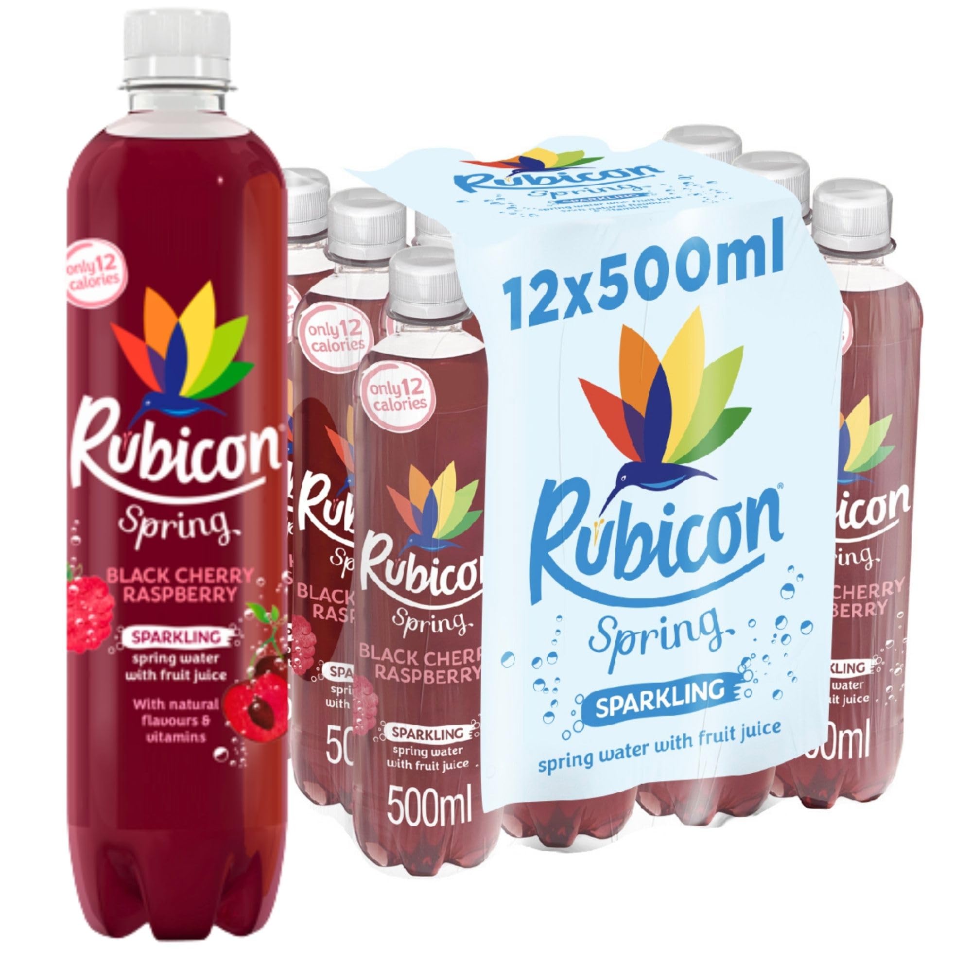 Rubicon Spring Black Cherry Raspberry Water, 12 Pack, 500ml Bottles | Sparkling 